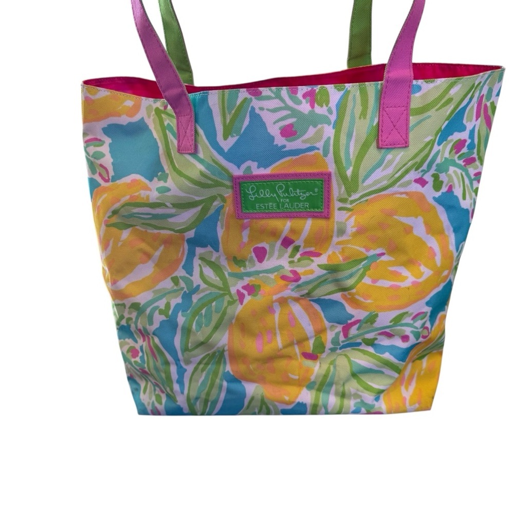 Lilly Pulitzer Estée Lauder, large tote bag, pink, yellow, green Vibrant Floral